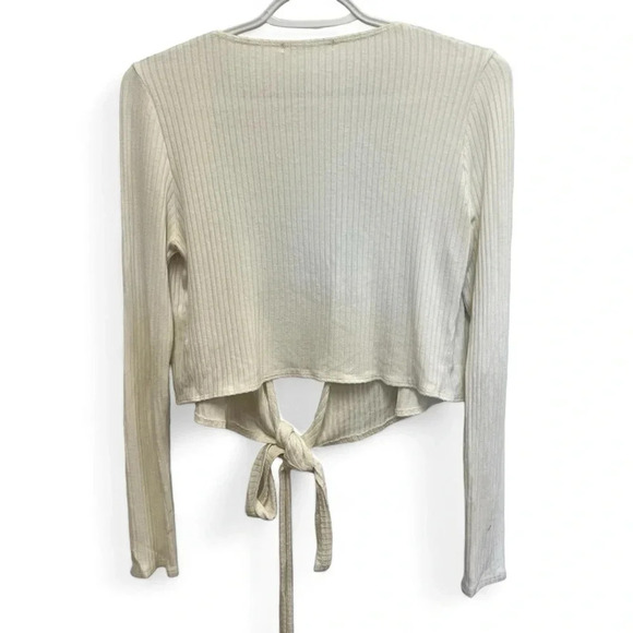 Reformation Jeans Cream Ribbed Petalo Wrap Cardigan ballet style size medium - Picture 2 of 7